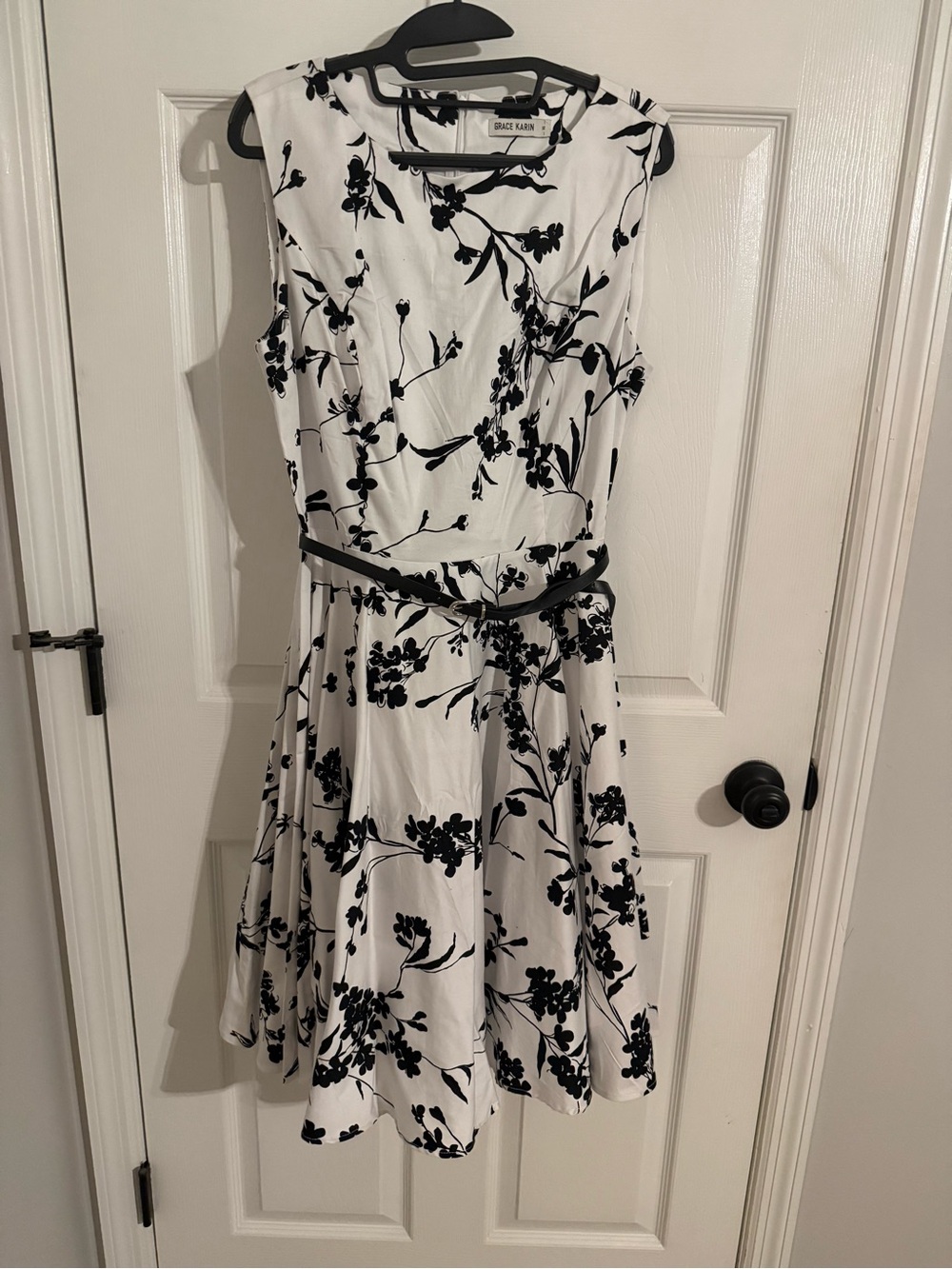 Grace Karin White Dress with Black Floral Print